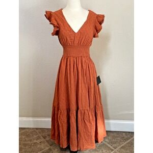 NWT Lulu Dress M Thanksgiving Chic Burnt Orange Flowy Prairie Cottage Core Fall